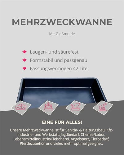 Kunststoffwanne 88 x 60 cm aus PP - Öl-Auffangwanne, Säuren- und laugenfeste Industriewanne, Plastikwanne mit 42 Liter Volumen
