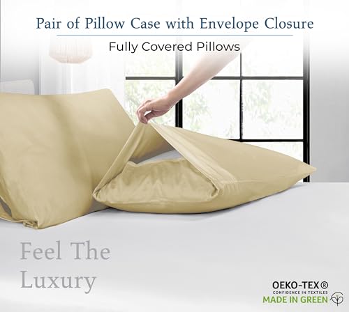Image of Royale Linens 400 Thread Count 100% American Grown Cotton King Pillowcase Set - Luxury Sateen King Pillow case - 20 inchx40 inch Inch Soft & Smooth Set of 2 Beige Pillowcases - (King, Moroccan Sand)