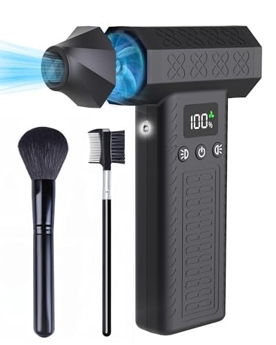 洗車 ブロワー 最強(300000rpm・3段風量調整・最大風速120m/s・10000mAh) 電動エアダスター 小型 ミニ 強力 ブロアー 充電式 2個LEDライト付き LCD数字ディスプレイ搭載 200分連続作業可 純真鍮ターボブラシレスモーター カ