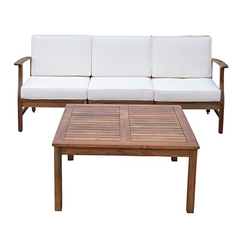 Great Deal Furniture 303717 Chat Set, Cream Cushion + Teak