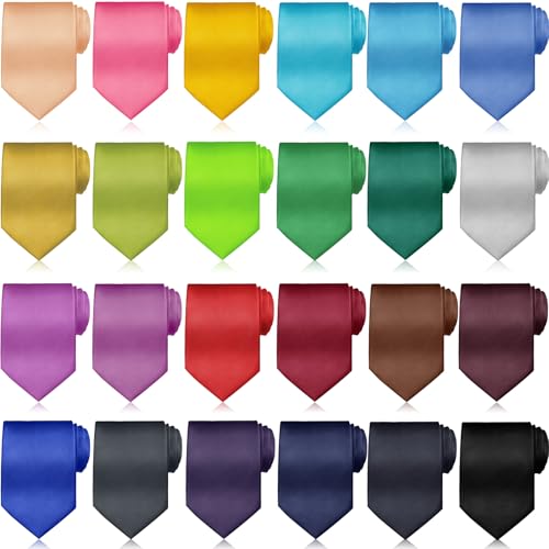 Syhood 24 Pcs 6/12/24 Pcs Men Ties Set Solid Satin Pure Color Business Formal Necktie Tie 57 for Men Occasion Wedding (Lovely Color)