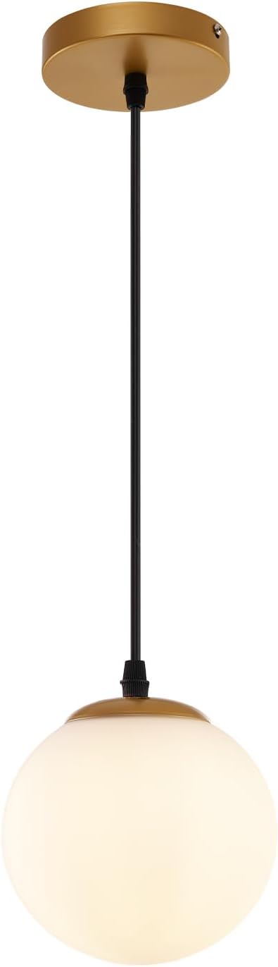 Glass Pendant Light,Mid Century Modern Light Fixture,Hanging Lights for Kitchen Island,Bathroom, Bedroom,Hallway Foyer (Bright Gold, 8 in) Bright gold 8 in