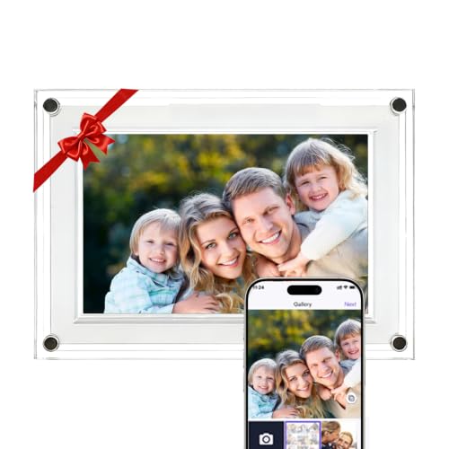 Uhale 7 Inch Acrylic WiFi Digital Picture Frame, 32GB Crystal Clear Smart Photo Frame with Auto-Rotate, Instant App/Email Share, No Subscription, Frameless Aesthetic Desk Decor, Gift for Couples & Mom