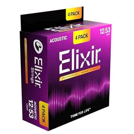 Elixir Cuerdas Strings de bronce fosforado para guitarra acústica con tecnología NANOWEB, ligeras (.012-.053), paquete de 4 unidades especial de Amazon | Ya disponible en tu tienda friki favorita! En mundofriki.es!