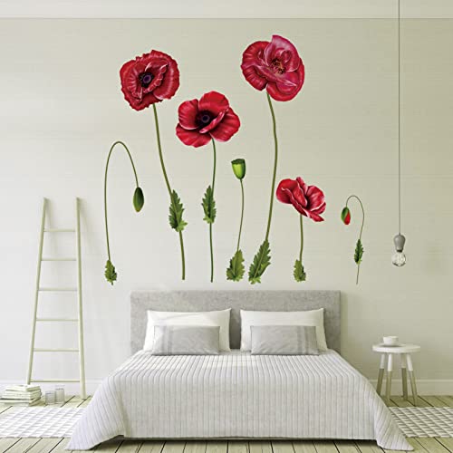 AnFigure Wall Stickers for Living Room, Red Poppy Flower Wall Decals ...