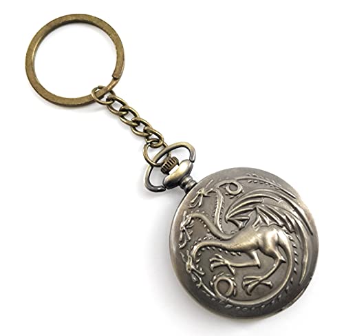 Image of AUGEN Pocket Watch Metal Keychain Dragon Retro Vintage for Gifting With Key Ring Anti-Rust (Pack Of 1)