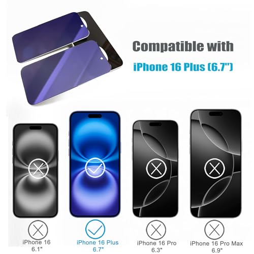 SOOPUR 2 Pack Compatible with iPhone 15 Plus/16 Plus Privacy Screen Protector, Anti-Spy Anti-Blue Light Eye Protection Tempered Glass Film, Scratch Resistant, Full Coverage, Case Friendly by SOOPUR - Used condition - Image 4