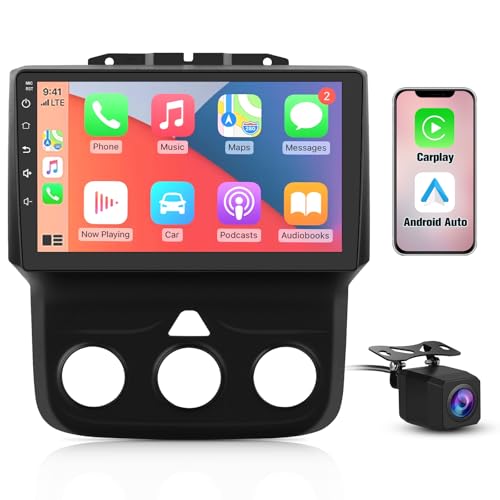 4 Core 64GB ROM Car Radio Stereo for Dodge RAM 1500 2500 3500 2013 2014 2015 2016 2017 2018 with Android 13 Carplay Android Auto Bluetooth (Only fit Manual AC)