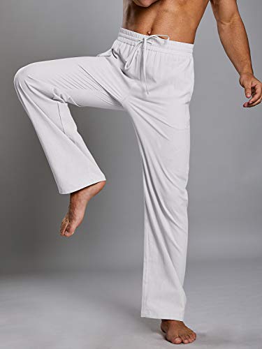 Image of PASLTER Mens Cotton Linen Pants Casual Summer Beach Pants Dress Trousers | Loose Fit, Elastic Drawstring Waist, Lightweight, Straight-Legs, Slacks, Yoga, Work, Vacation, Quick Dry