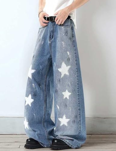 Mens Y2K Jeans Hip Hop Baggy Star Denim Pants Streetwear Wide Leg Loose Graphic Jeans Trousers2