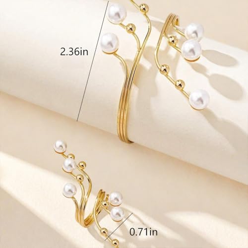 Statement Pearl Cluster Gold Rings Bracelet for Women Trendy Pearls Beads Wrap Silver Open Finger Ring Vintage Bracelets Dainty Y2K Party Jewelry Gift2