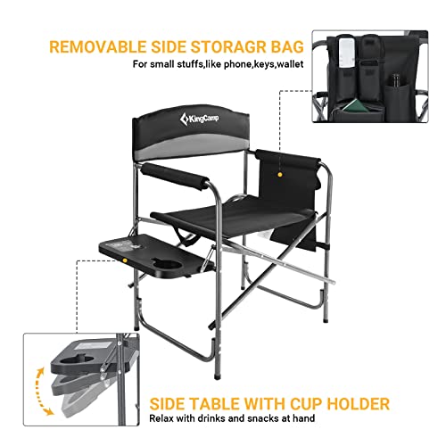 Kingcamp Camping Chairs 2 Pack With Side Table Cup Holder, Outdoor Portable Folding Directors Style For Beach Trip Lawn Picnic Patio Backyard Festival Hiking Sports Event, One Size, Black/Medium Grey #TOP2