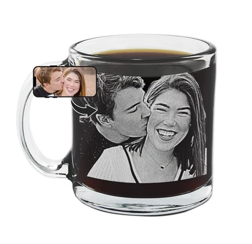 Taza de vidrio grabada personalizada para café 12oz miniatura 1
