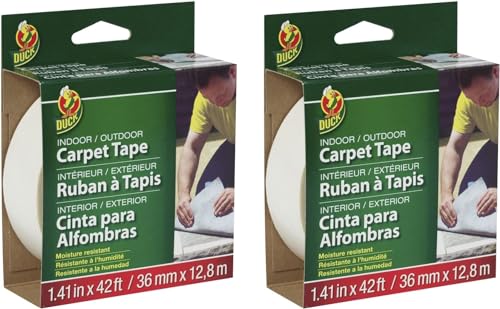 Image of Duck Brand Indoor /Outdoor Carpet Tape, 1.41-Inch x 42 Feet, White (286373) | Pack of 2