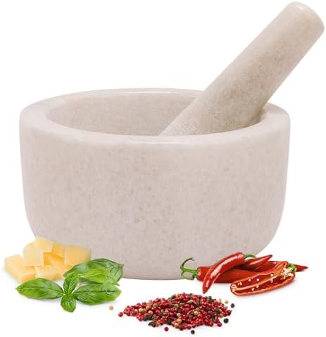 H&S Marble Pestle and Mortar Set - White Marble Mortar and Pestle - Premium Solid Construction - Elegant Set Made from 100% Marble - Grinds Wet & Dry - Large 18cm (7.1") Diameter