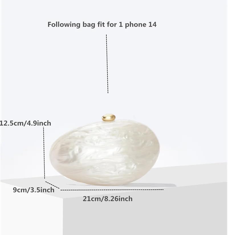 Image of Oval Acrylic Evening Clutch Bag, Ivory White Pearl Effect Shell Shaped Purse, Formal Wedding Prom Party Handbag for Women