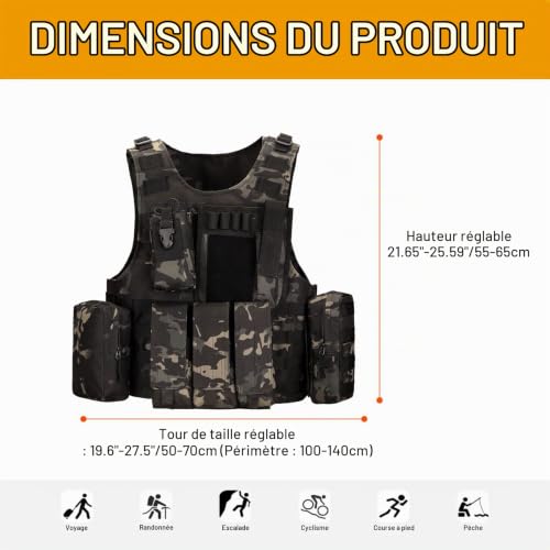 HUNTVP Gilet Tactique Armée Militaire Gilet Molle Airsoft Gilet pour Hommes Femmes Camping Randonnée Chasse À L'extérieur Cs Jeu (Type-1 Camo) – vue 2