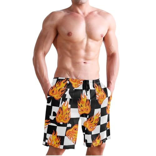Men's Swim Trunks Quick Dry Swimming Shorts with Pocket Flame Checkerboard Pattern Swimsuit Trunks3