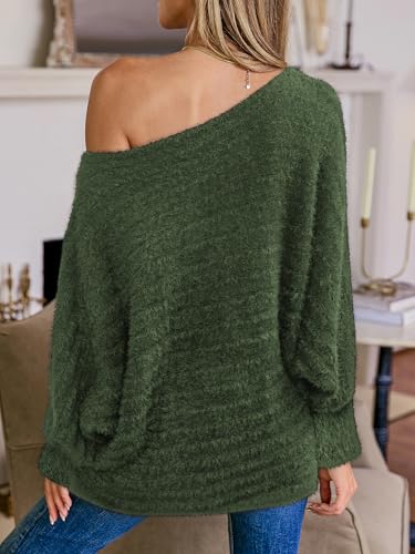 Image of CUPSHE Womens One Shoulder Sweaters Puff Long Sleeve Soft Fuzzy Lightweight Pullover Sweater Tops