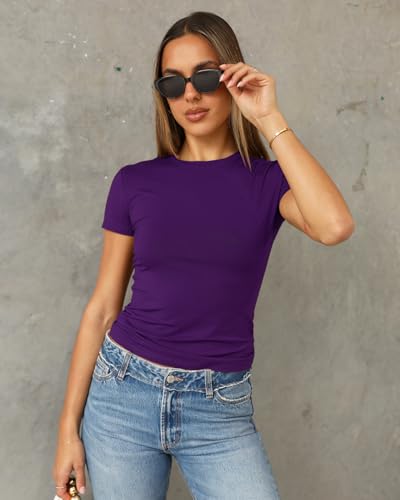 Image of Abardsion Women's Casual Basic Slim Fit T Shirts | Summer Clothes 2026 Going Out Crop Tops Short Sleeve Crew Neck Ladies Tees