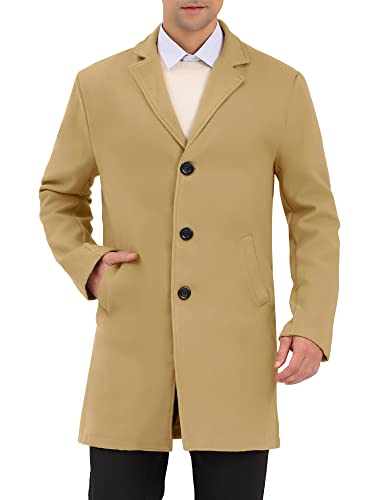 Image of Lars Amadeus Men's Trench Coat Lapel Collar Single Breasted Warm Long Peacoat Overcoat