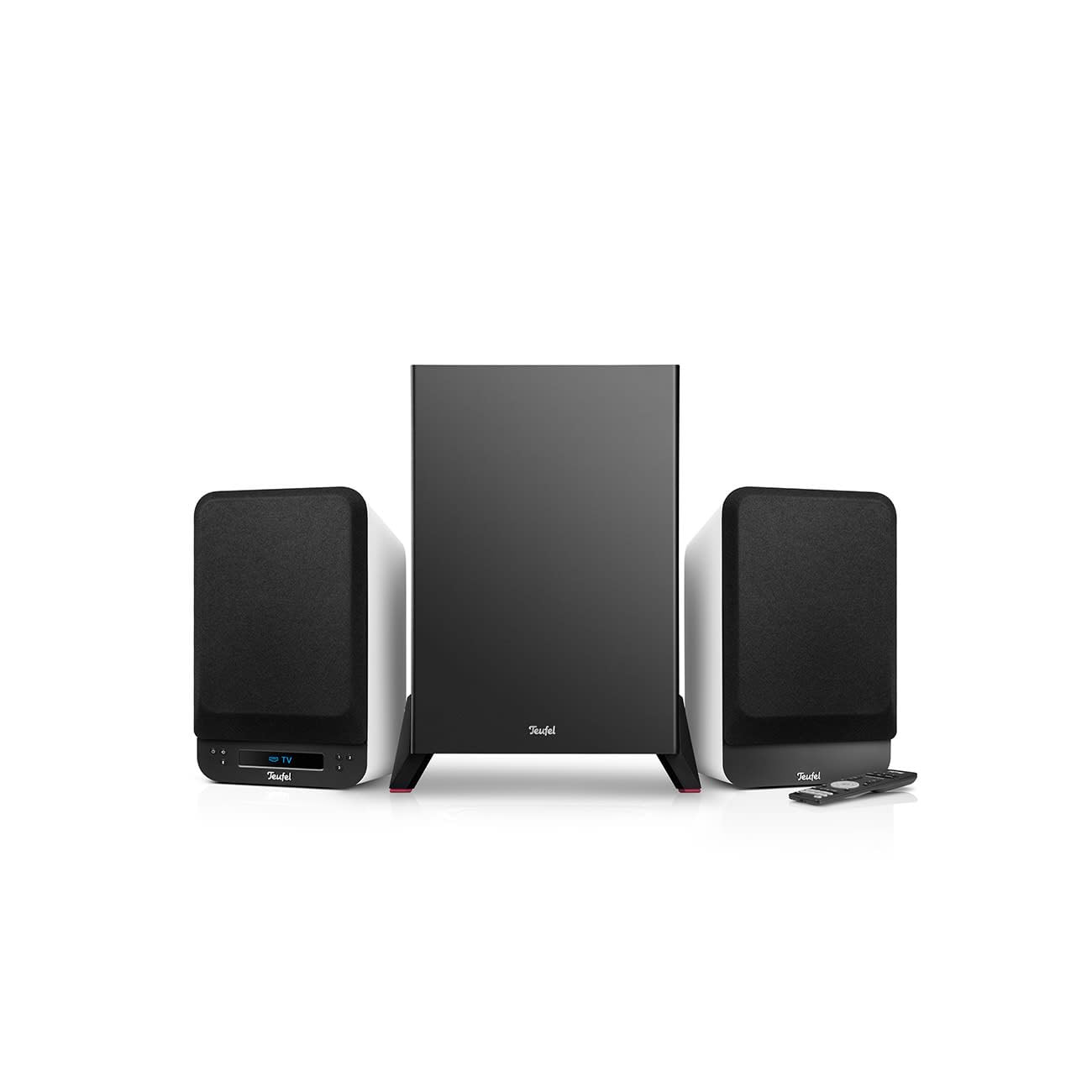 Teufel ULTIMA 25 AKTIV Club Edition 2.1 - Sistema audio con subwoofer - Altoparlante attivo da scaffale con Bluetooth e ricevitore AV integrato, Dolby Audio, DAB+, HDMI ARC CEC, Touch Slider - bianco