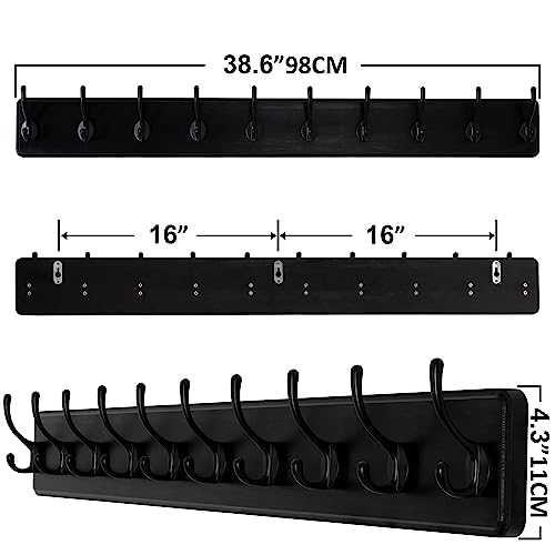 SKOLOO Rustic Wall Mounted Coat Rack, Pack of 2, Pine Real Wood Plank Wall Coat Rack with 10 Hooks, Farmhouse Coat Hanger Wall Mount for Hanging Backpack Jacket Coat Hat by SKOLOO - Image 5