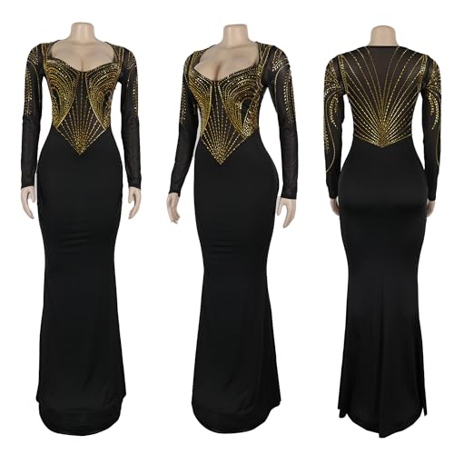 Image of PORRCEY Women's Sexy Elegant Rhinestone Bodycon Dress Hot Drilling Clubwear