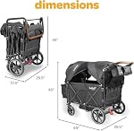 Larktale Caravan Quad, Byron Noir - Poussette pliable/Wagon pour enfants & Bébés - Sièges jusqu'à quatre passagers - 214 Lbs Capacité de poids total - Double Sun Canopies, barre réglable - 2024 Version