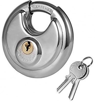 Trisonic Ultra Protective Disc Padlock, Heavy Duty Round Padlock With Shielded Shackle, Stainless Steel Keyed Lock, 2-3/4-Inch #TOP4
