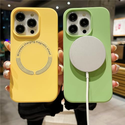 Coque iPhone 14 Pro Max jaune silicone anti-choc et charge sans fil
