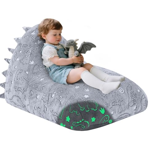 COMAX Dinosaur Bean Bag Chairs for Kids, Kid Beanbag Chair with Filler, Toddler Lounge Bean Chair, Children Lazy Floor Lounger for Girls Boys, Glowing Dino