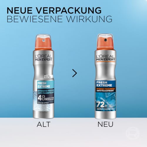 L'Oréal Paris, Men Expert, Fresh Extreme 72H Anti-Transpirant Deospray, mit Ultra-Cooling-Effekt, intensiver Schutz gegen Geruch, Aerosol… – Ansicht 2