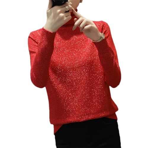 Women Shining Turtleneck Sweater Winter Warm Long Sleeve Knitted Pullover Jumper