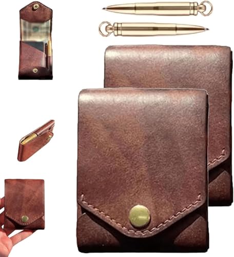 Vintage Handmade Leather Wallet, Multifunctional Handmade Leather Wallet for Men and Women, Compact Wallets for Cash, Slim Minimalist Men's Wallets, Built-In Pen Slot (2PCS)