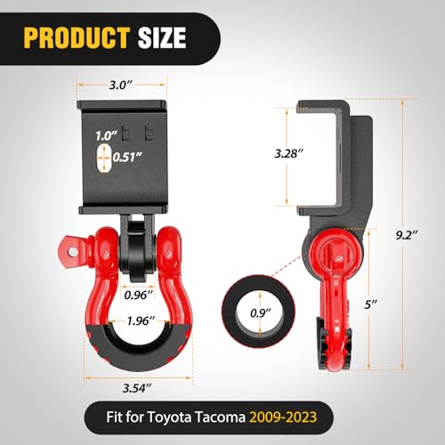 Image of Nilight (2 Pack) Demon Front Tow Hook Mounting Bracket with 3 /4 inch D-Ring Shackle Fit for 2009-2016 2017 2018 2019 2020 2021 2022 2023 Toyota Tacoma, with 7 /8 inch Screw Pin and Isolator Rubber Washers