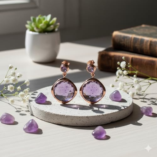 Boucles d'oreilles améthyste anti-allergie argent 925 véritable - 4