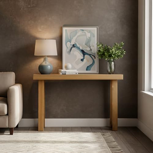 Image of Plank+Beam Solid Wood Console Table, 36 inch, Sofa Table, Narrow Entryway Table for Hallway, Behind the Couch, Living Room, Foyer, Easy Assembly, Pecan