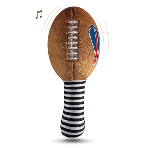 Image of Buffalo Bills Plush Football Rattle by Smilo - Officially Licensed NFL Baby Rattle Toy - Soft Baby Rattle with Bell - for Babies and Toddlers from 3 Months