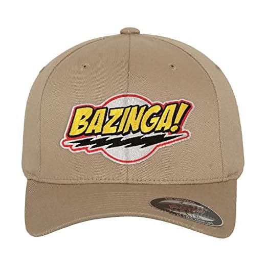 The Big Bang Theory Licenciado Oficialmente Bazinga Patch Flexfit Cap (Beige), Small/Medium