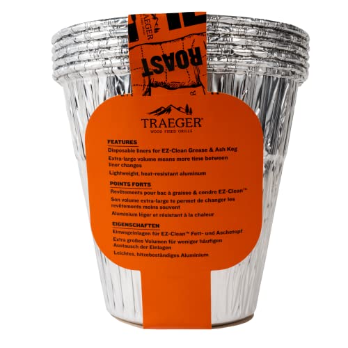 Traeger Grills BAC608 EZ-Clean Fett- und Aschefass 5 Stück Tropf-Eimer-Auskleidung, Aluminium