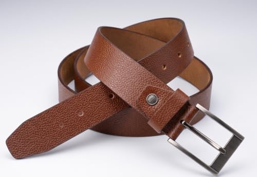 Image of Genuine Leather Belt for Men - Premium Formal & Casual Belt with Metal Buckle - Durable Adjustable Waist Belt for Jeans, Trousers & Office Wear
