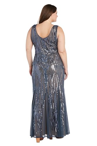 Image of R&M Richards Women's Luxurious Sequin Embellished Gown | V-Neck Formal Beaded Maxi Dress W /Contrast Lining & Godet Skirt