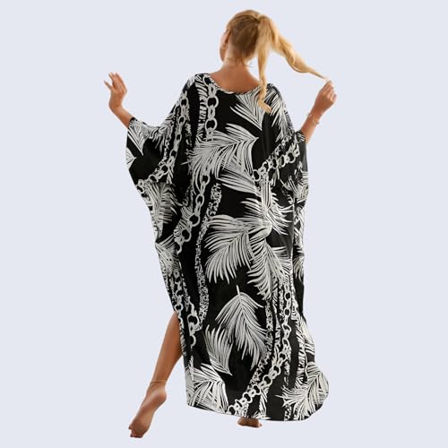 Image of Miss Lavish London Long Kaftan Dress for Women - Summer Printed Plus Size Maxi Caftan, Swimwear Coverup, Resort Wear, Lounge Party Dress, Hawaii Vacation Outfit