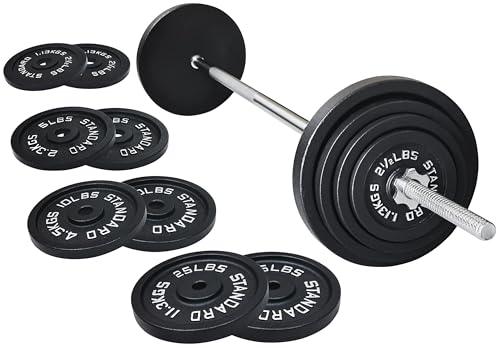 Fitvids Barbell Weight Set, Cast Iron 1' Standard Weight Plates Including 5FT Standard Barbell Bar &...