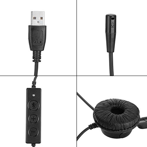 Fone de ouvido, fone de ouvido USB preto mangueira de metal ajustável para computador