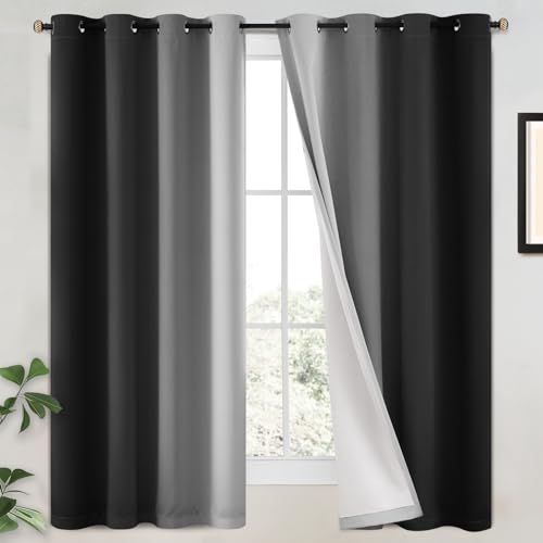 Yakamok 100% Blackout Curtains Ombre Black Curtains for Bedroom 63 Inch