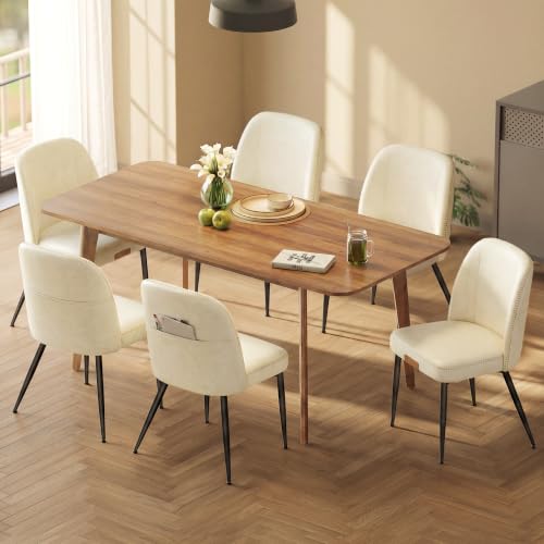 Image of VASAGLE EKHO Collection - Dining Chairs Set of 6, Upholstered Kitchen Chairs, Comfortable Seat, Synthetic Leather with Stitching, Mid-Century Modern, Easy Assembly, with Storage Pocket, Cream White