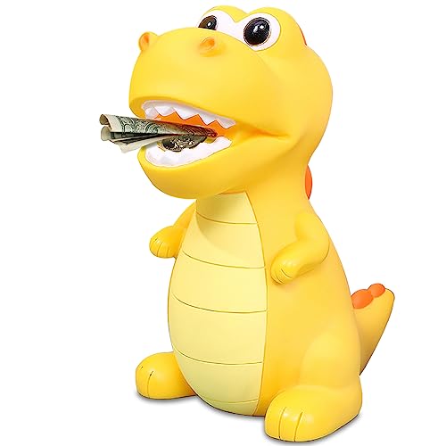Lakpopya Tirelire Dinosaure pour Enfant, Grand Tirelire Billet Dinosaure pour Filles et Garçons en PVC sûr pour Décoration de Chambre d'enfant/Cadeau/Jouet/Cadeau de Baptême (Jaune)