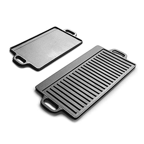 Placa de plancha de hierro fundido reversible y sartén cuadrada pre-sazonada L 2